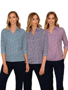 Izzy Ladies Geo Print 3/4 Sleeve Blouse Blouses Vortex Designs