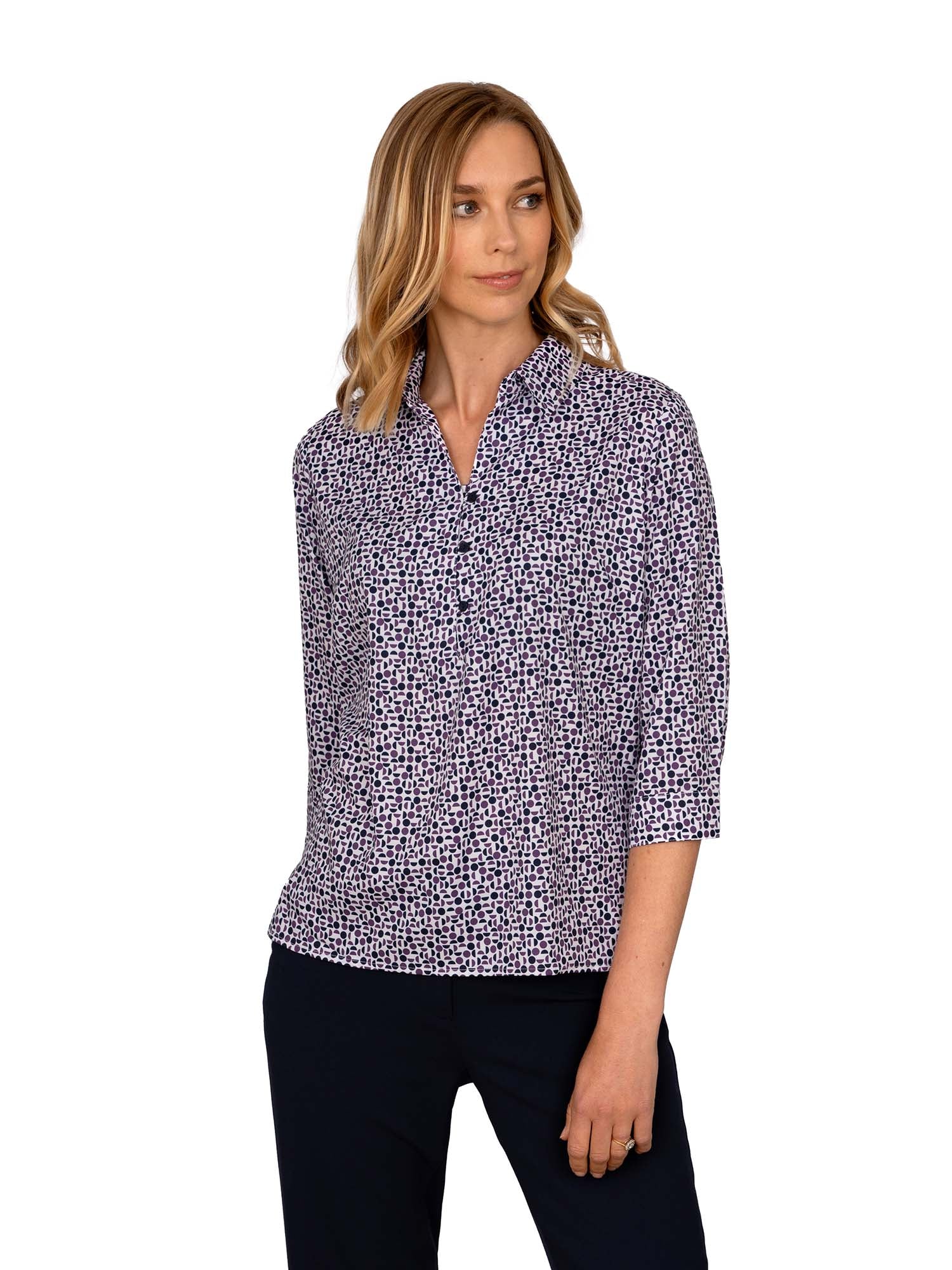 Izzy Ladies Geo Print 3/4 Sleeve Blouse Blouses Vortex Designs