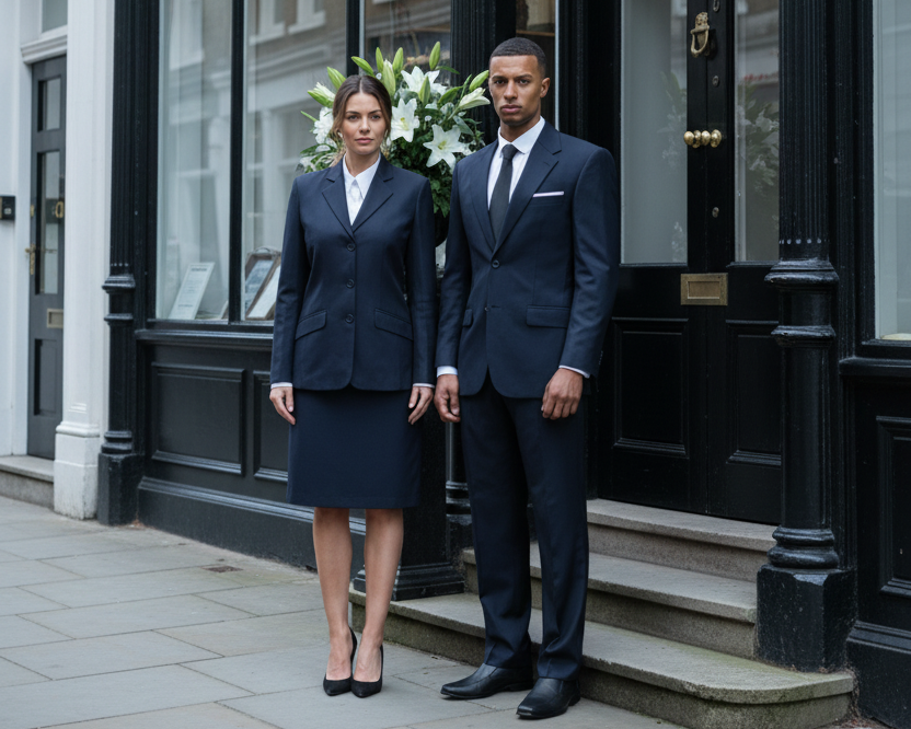 Funeral Directors Stood Outside of a London Funeral Directors
