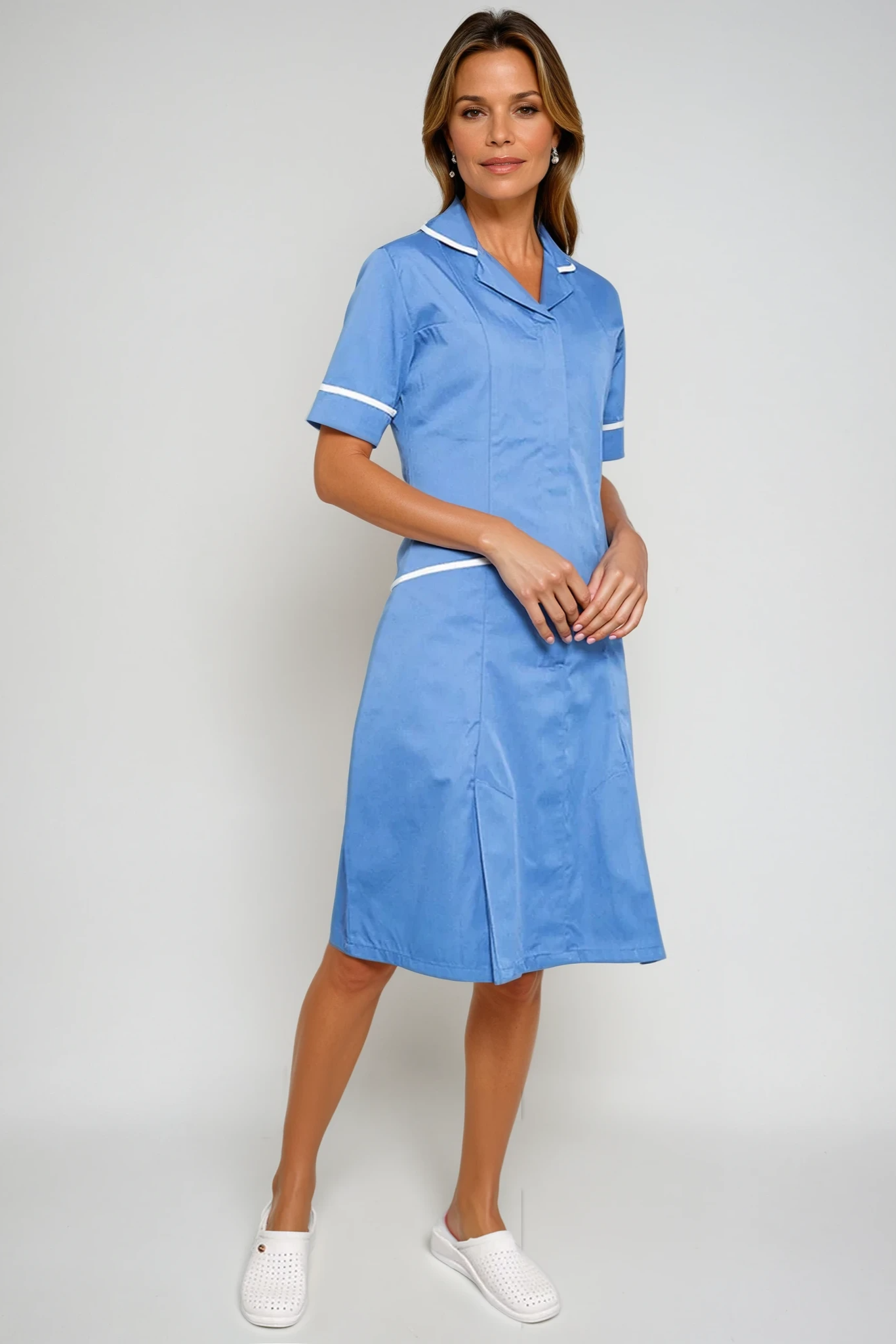 NCLD - Nurse Dress in Hospital Blue with White Trim Healthcare Dress Behrens Hospital Blue 6 Short