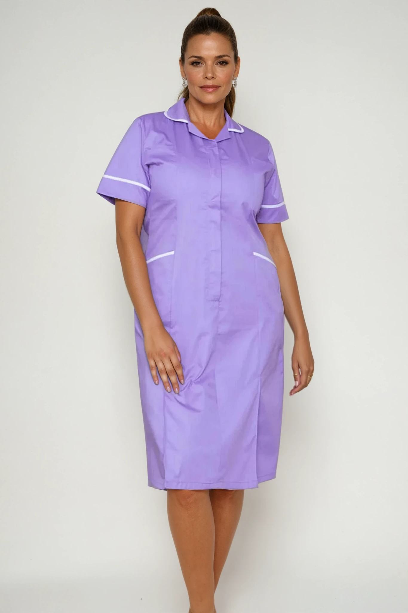 NCLD - Nurse Dress in Lilac with White Trim Healthcare Dress Behrens Lilac 6 Short