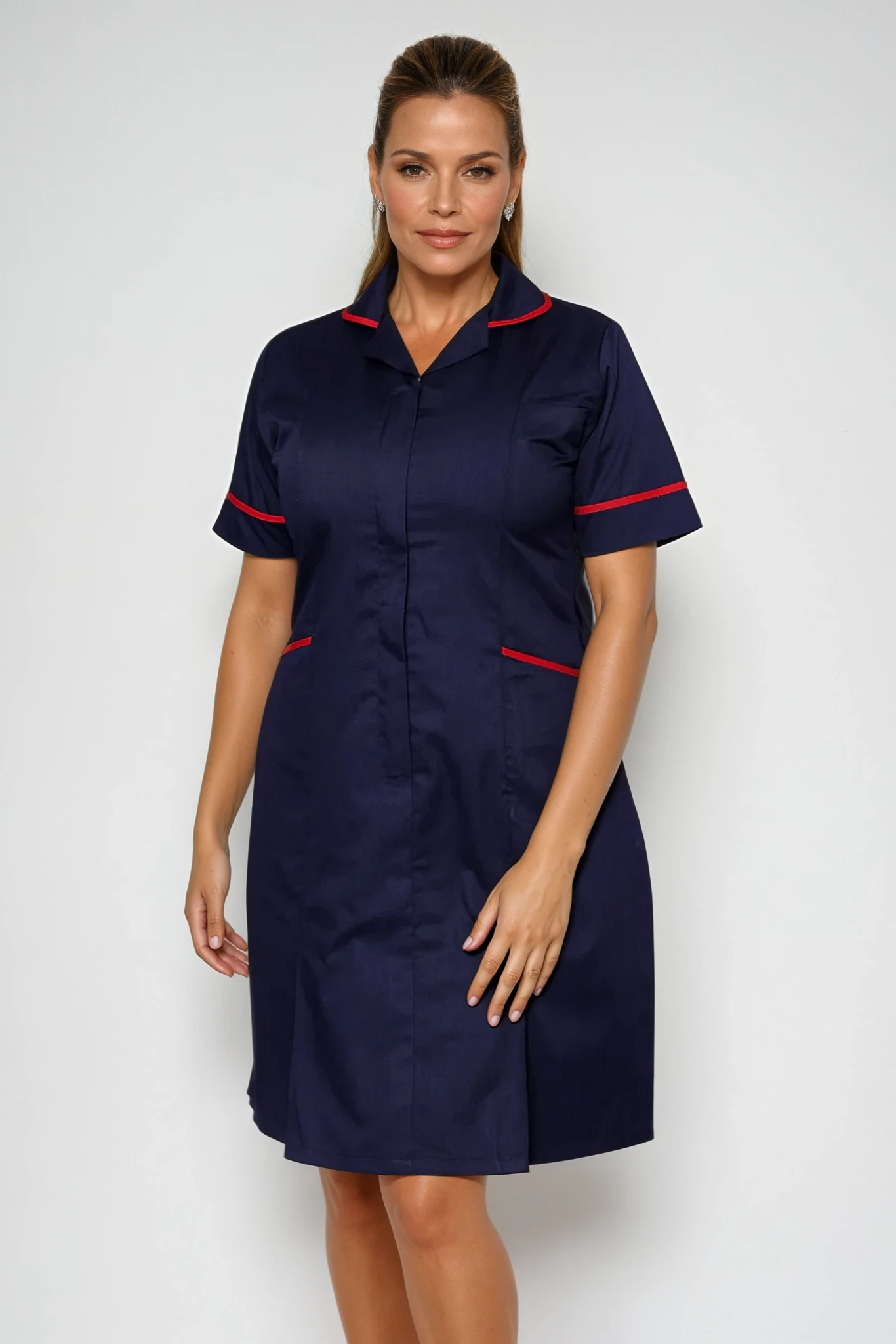 NCLD - Nurse Dress in Navy with Red Trim Healthcare Dress Behrens Navy 6 Short