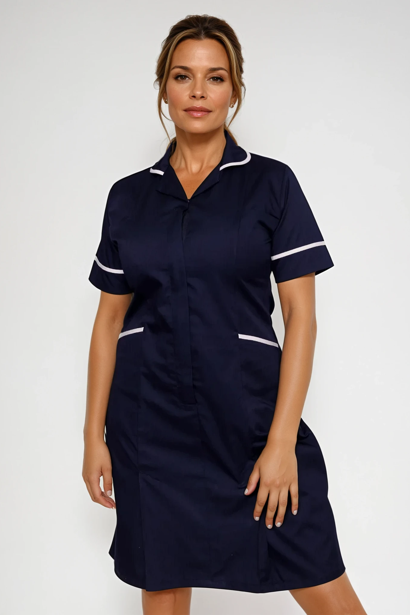 NCLD - Nurse Dress in Navy with White Trim Healthcare Dress Behrens Navy 6 Short