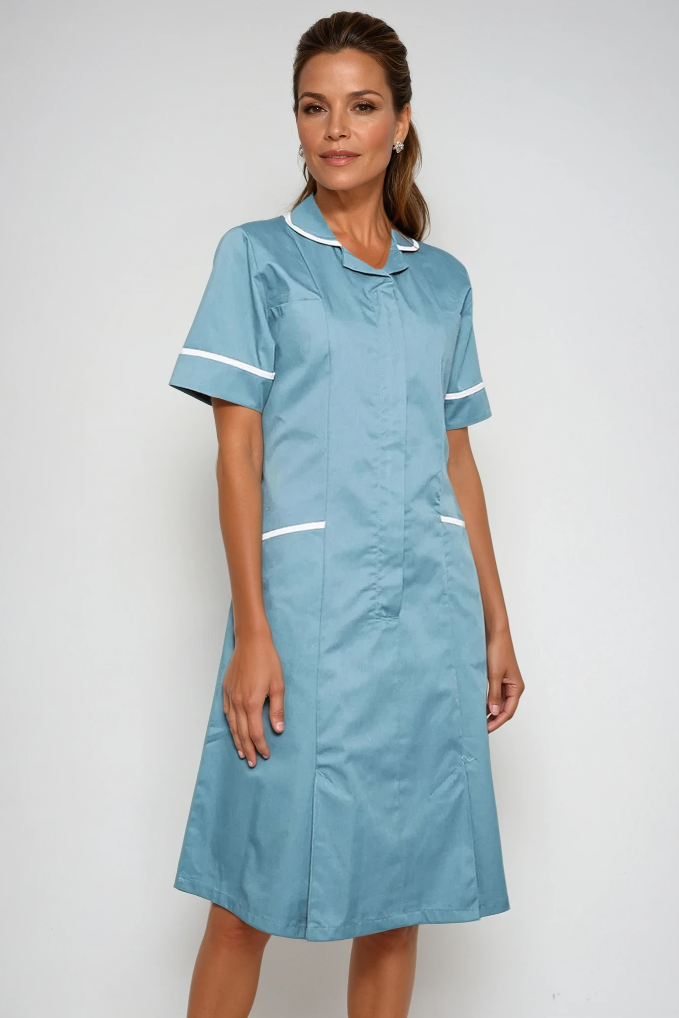 NCLD - Teal Nurse Dress (White Trim) Healthcare Dress Behrens Teal 6 Short