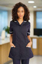 NCLT - Ladies Round Collar Tunic Black / White Trim Behrens 6