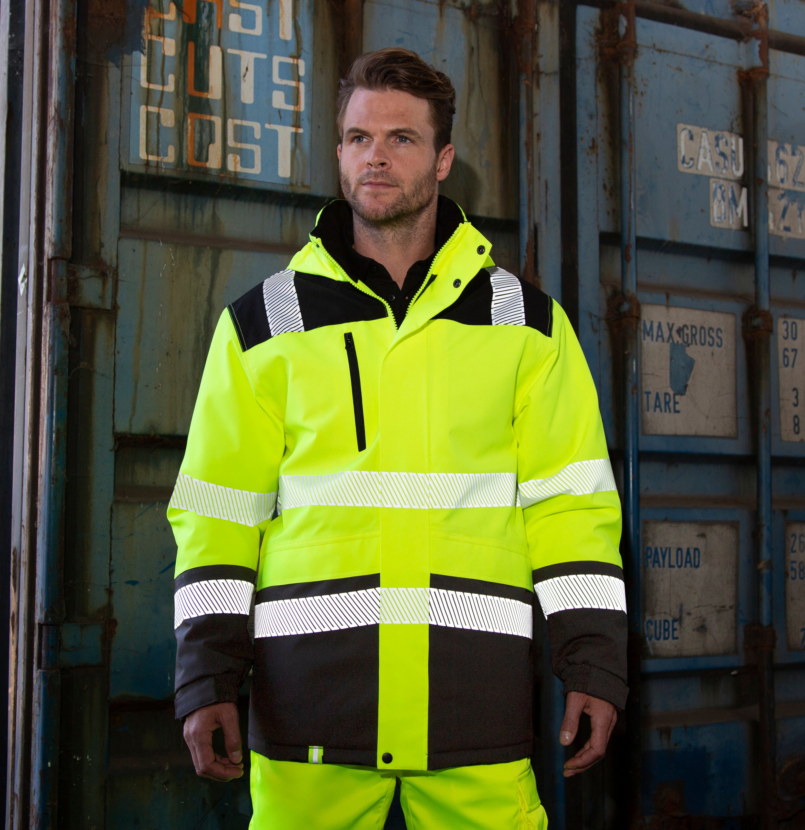 Man Wearing Result High Visibility Jacket