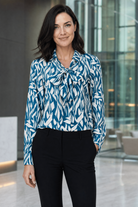 Abstract Teal Long Sleeve Blouse (Removable Tie) - The Staff Uniform Company