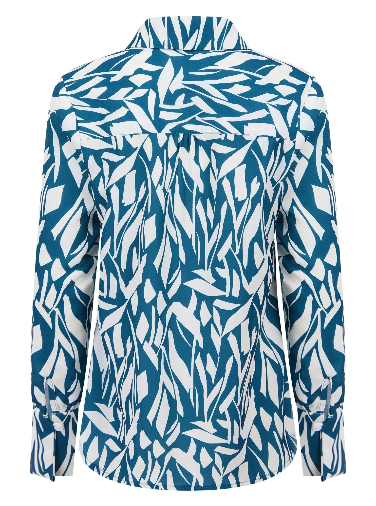 Abstract Teal Long Sleeve Blouse (Removable Tie) - The Staff Uniform Company