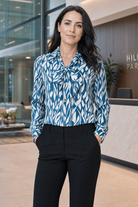 Abstract Teal Long Sleeve Blouse (Removable Tie) - The Staff Uniform Company