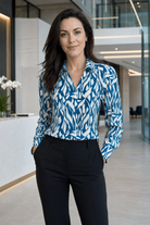 Abstract Teal Long Sleeve Blouse (Removable Tie) - The Staff Uniform Company