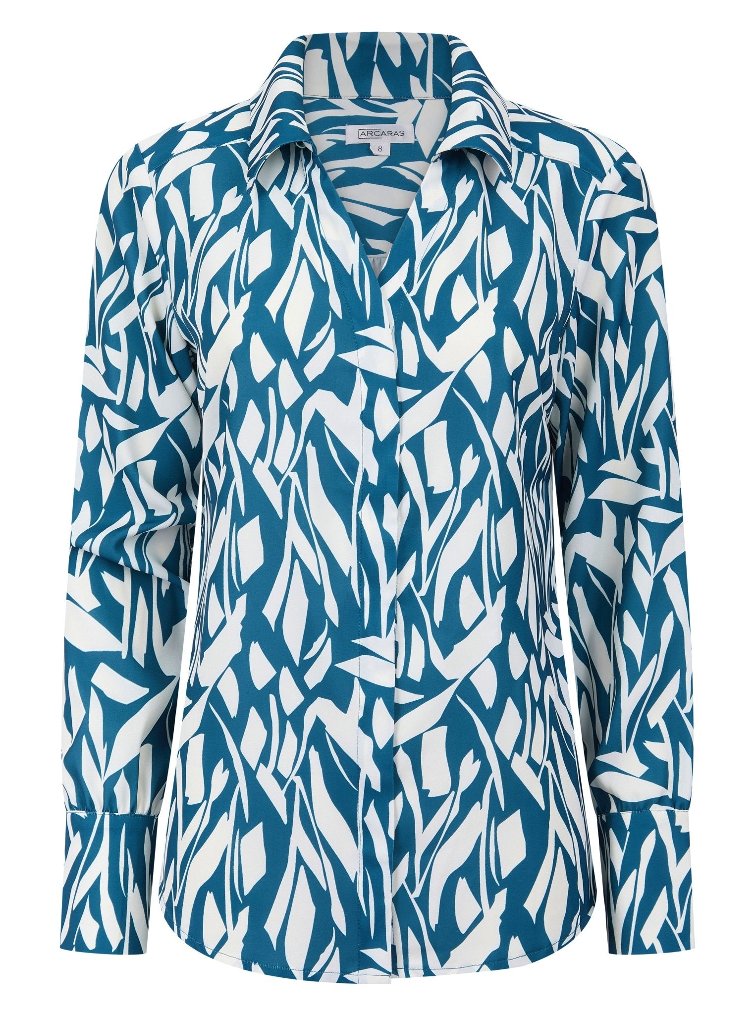 Abstract Teal Long Sleeve Blouse (Removable Tie) - The Staff Uniform Company
