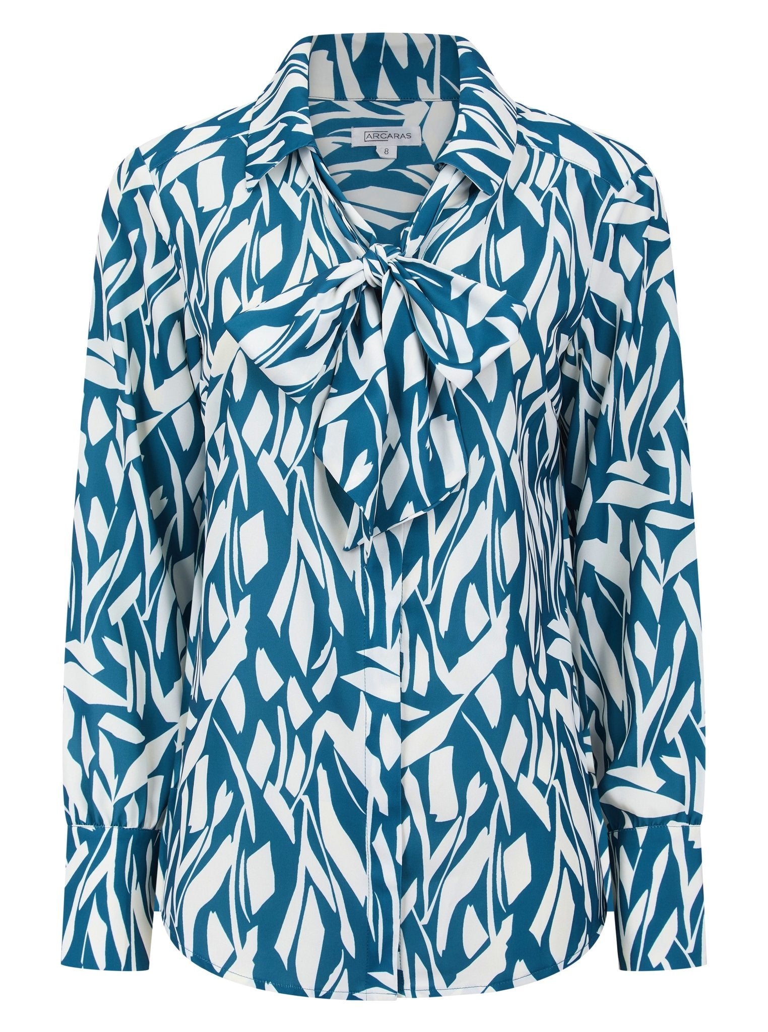 Abstract Teal Long Sleeve Blouse (Removable Tie) - The Staff Uniform Company