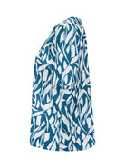 Womens Round Neck Pleat Shoulder Blouse - Teal Abstract Print Blouses Arcaras