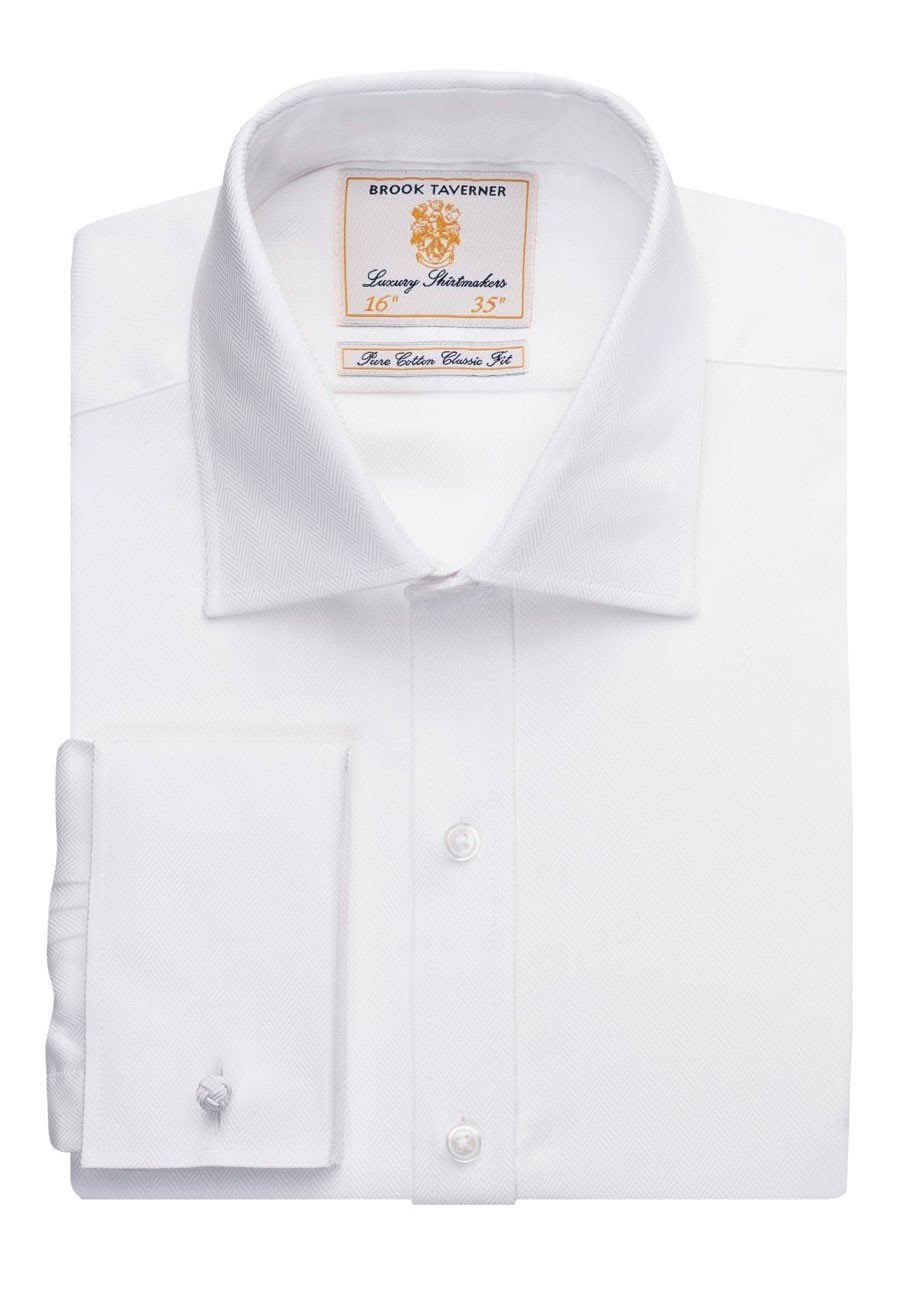 Andora Classic Fit Mens Shirt Mens Long Sleeve Shirts Brook Taverner White Herringbone 14.5"