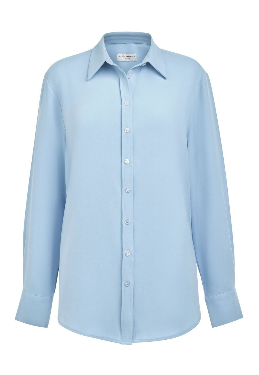 2419: Bergamo Button Front Blouse Blouses Brook Taverner Sky Blue 6