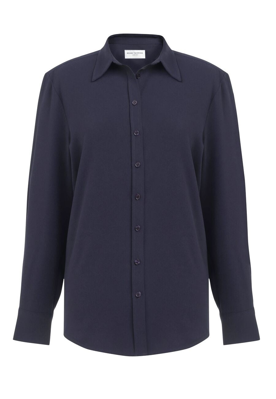2419: Bergamo Button Front Blouse Blouses Brook Taverner Navy 6