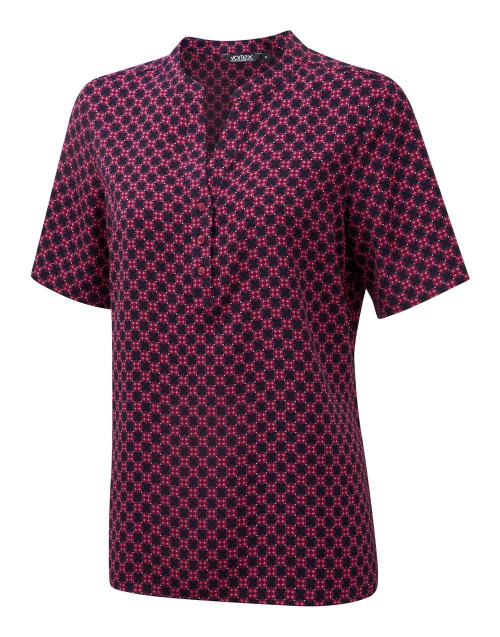 Bonnie Ladies Geo Print Blouse Blouses Vortex Designs Red 6