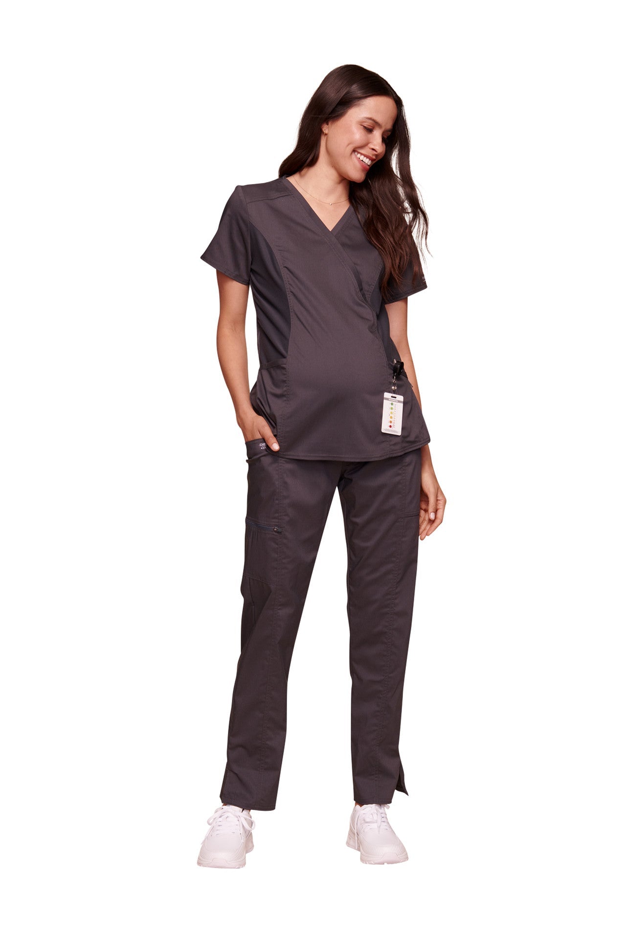 Cherokee Revolution Maternity Mock Wrap Top Ladies Scrub Top Cherokee Revolution Pewter XXS