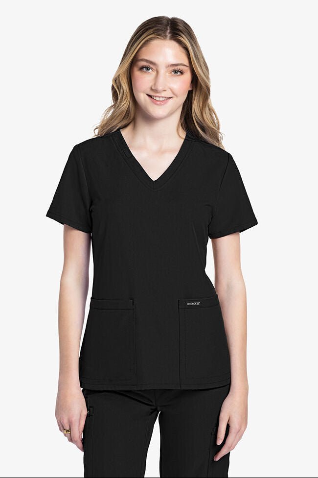 Cherokees Original Ultra Womens V-Neck Top Ladies Scrub Top Cherokee Ultra Black XXS