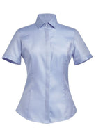 Chianti Herringbone Ladies Blouse Womens Short Sleeve Shirts Brook Taverner Blue Herringbone 6