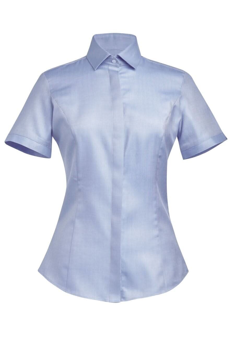Chianti Herringbone Ladies Blouse Womens Short Sleeve Shirts Brook Taverner Blue Herringbone 6