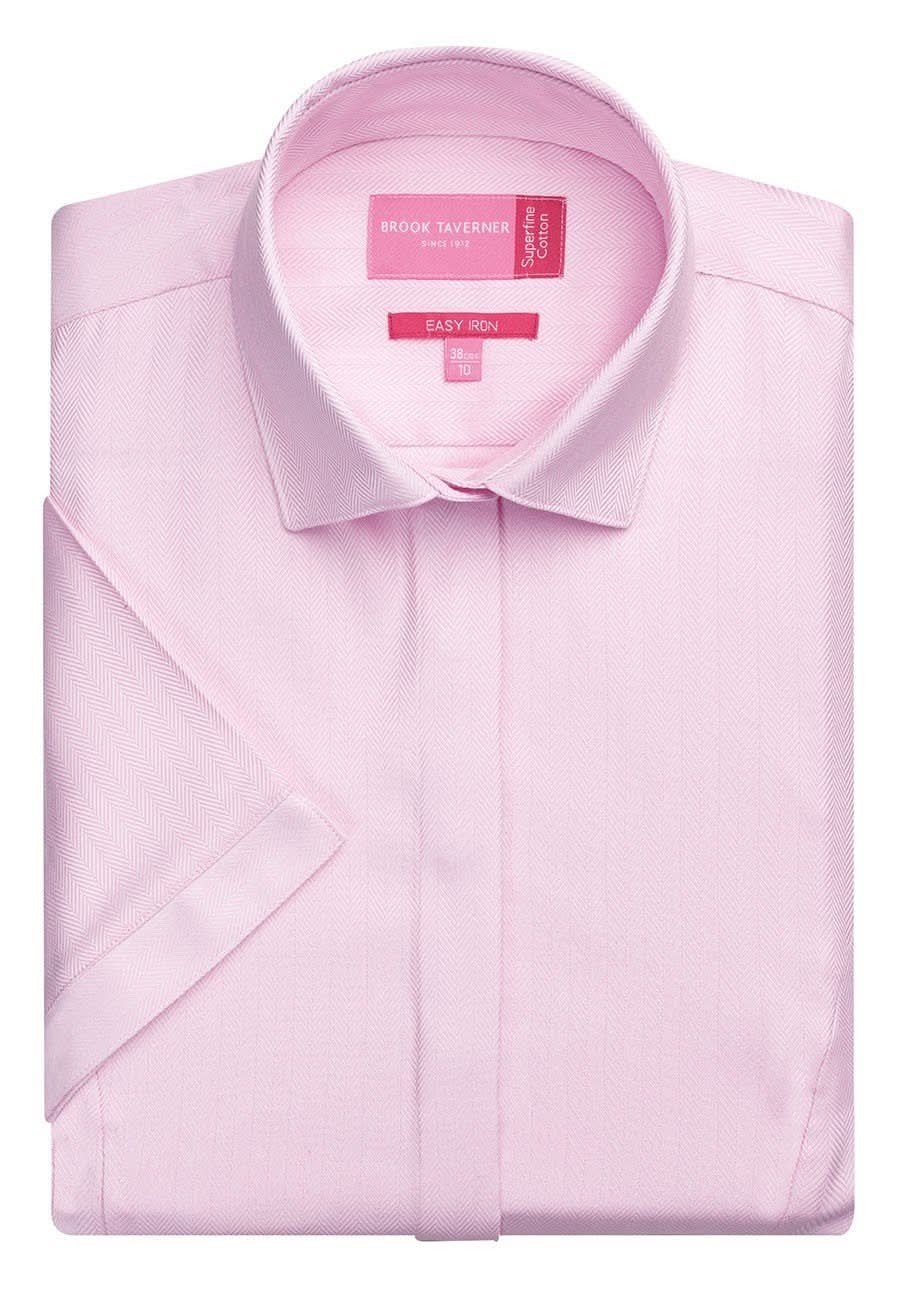 Chianti Herringbone Ladies Blouse Womens Short Sleeve Shirts Brook Taverner Pink Herringbone 6