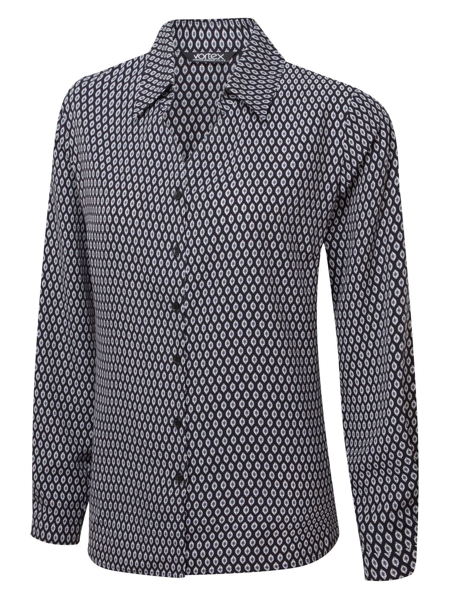 Emma Ladies Long Sleeve Blouse Blouses Vortex Designs Navy 6