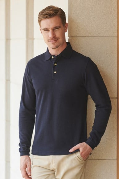HB105: Long Sleeve Cotton Polo Mens Polos Henbury