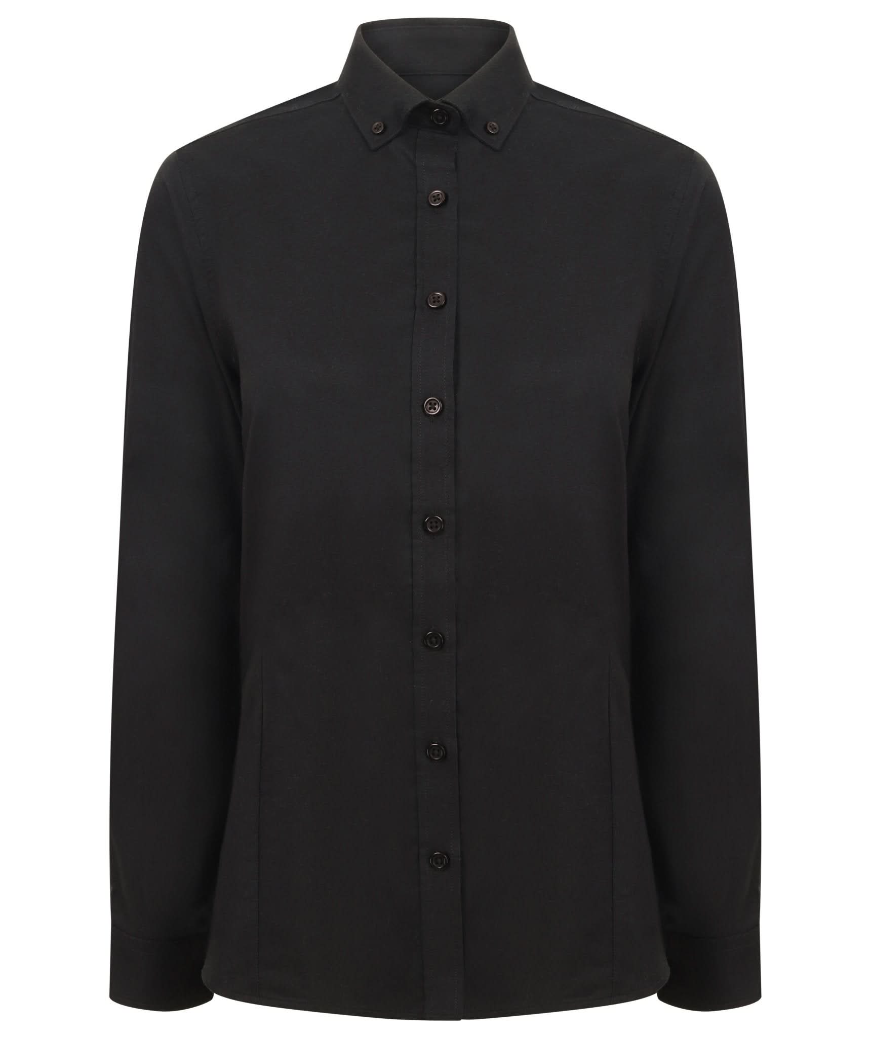 HB513: Modern Ladies Oxford Shirt Womens Long Sleeve Shirts Henbury Black XS