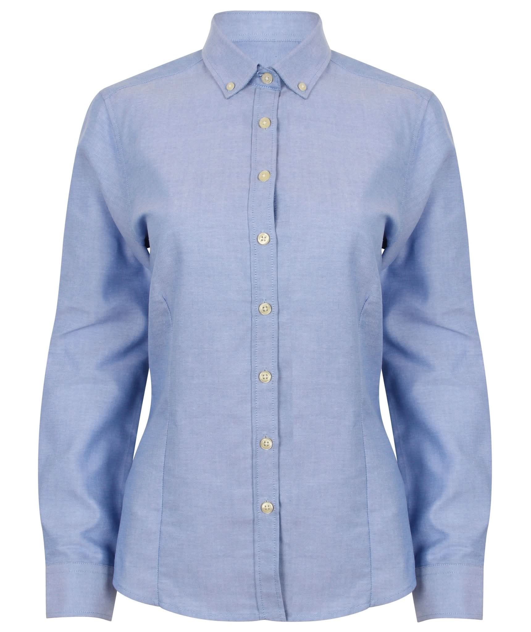 HB513: Modern Ladies Oxford Shirt Womens Long Sleeve Shirts Henbury Blue XS