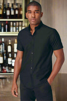 HB517: Modern Mens Oxford Shirt Mens Short Sleeve Shirts Henbury Black XS Regular