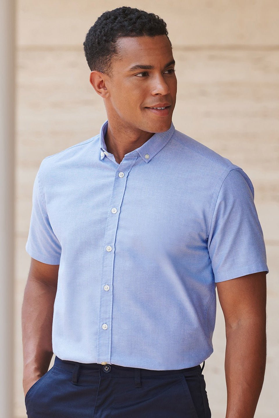 HB517: Modern Mens Oxford Shirt Mens Short Sleeve Shirts Henbury Blue XS Regular