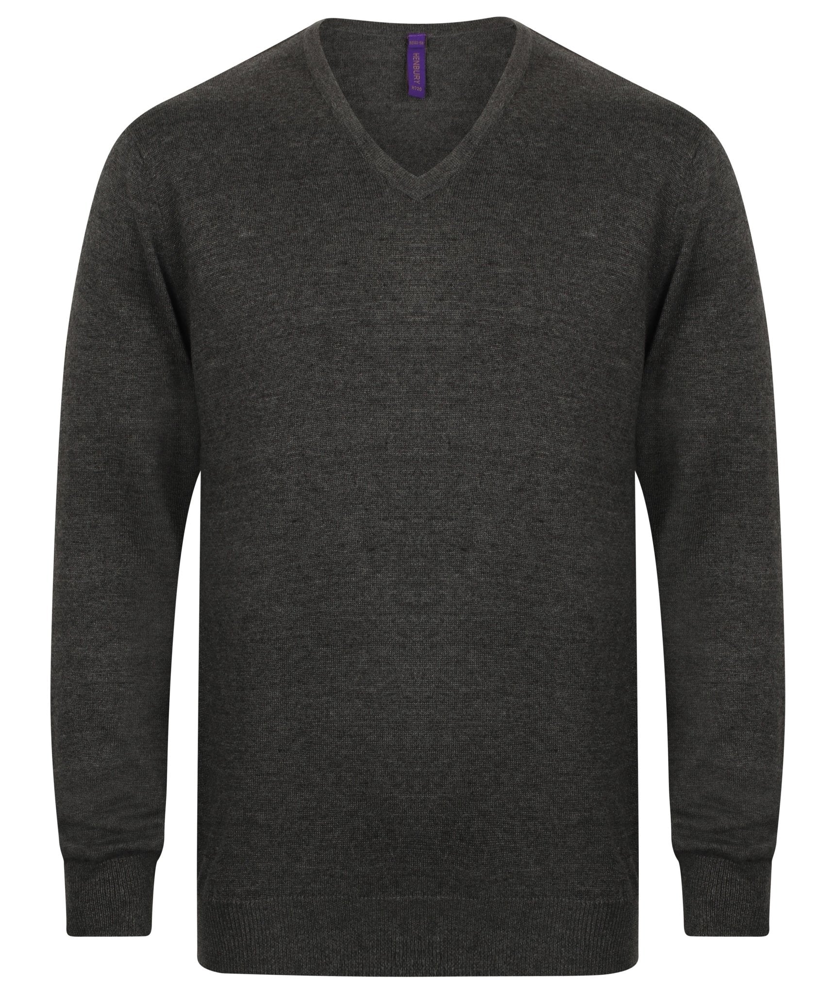 HB720: Mens V-Neck Jumper Mens Knitwear Henbury Grey Marl 2XS