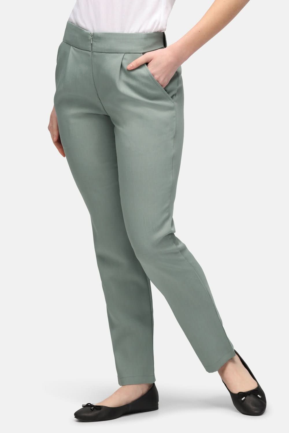 Ila Slim Leg Trouser - Short Length Salon & Spa Trousers La Beeby Sage 4