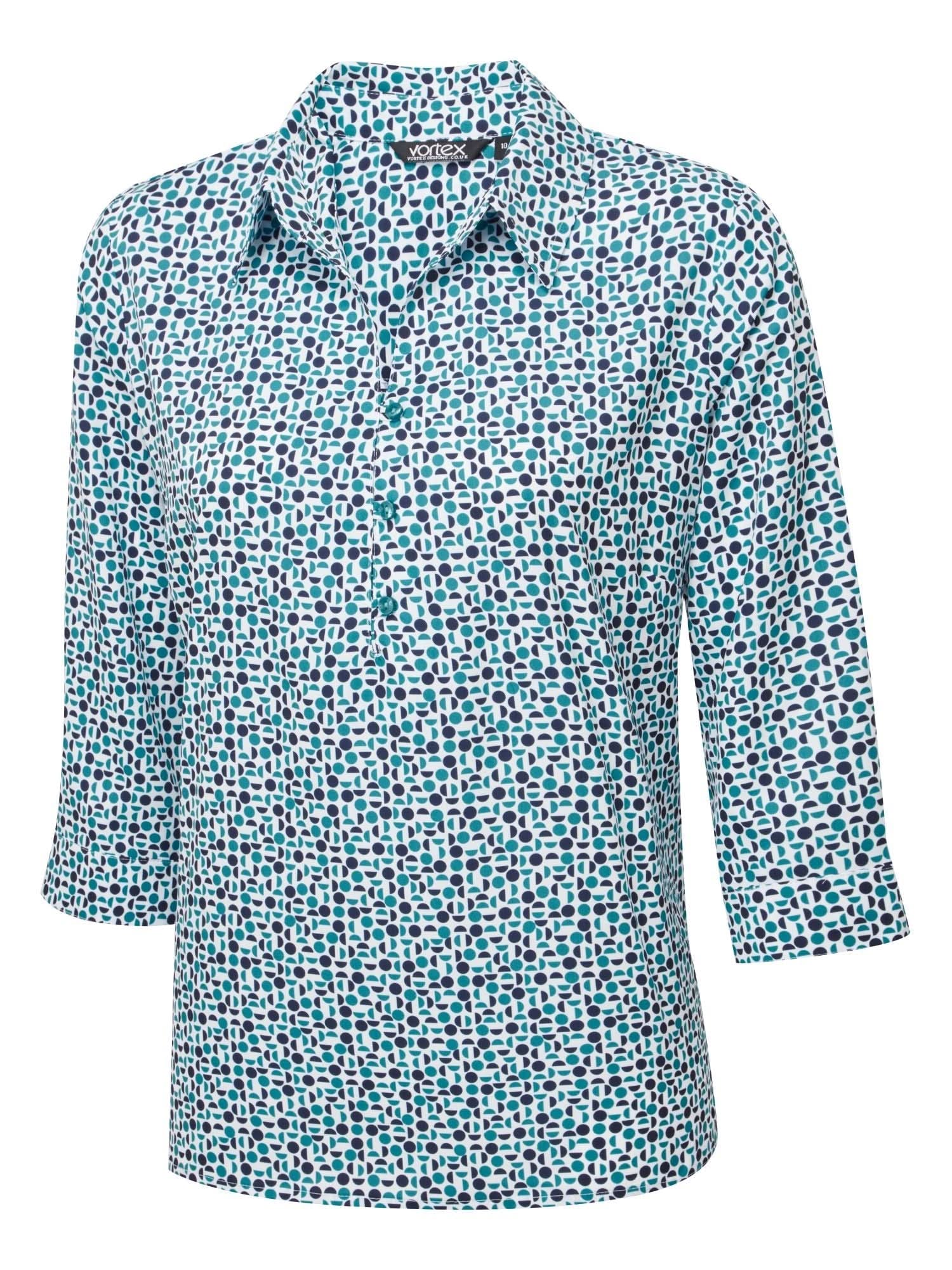 Izzy Ladies Geo Print 3/4 Sleeve Blouse Blouses Vortex Designs Jade 6