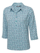 Izzy Ladies Geo Print 3/4 Sleeve Blouse Blouses Vortex Designs Jade 6