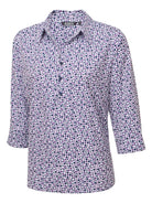 Izzy Ladies Geo Print 3/4 Sleeve Blouse Blouses Vortex Designs Berry 6