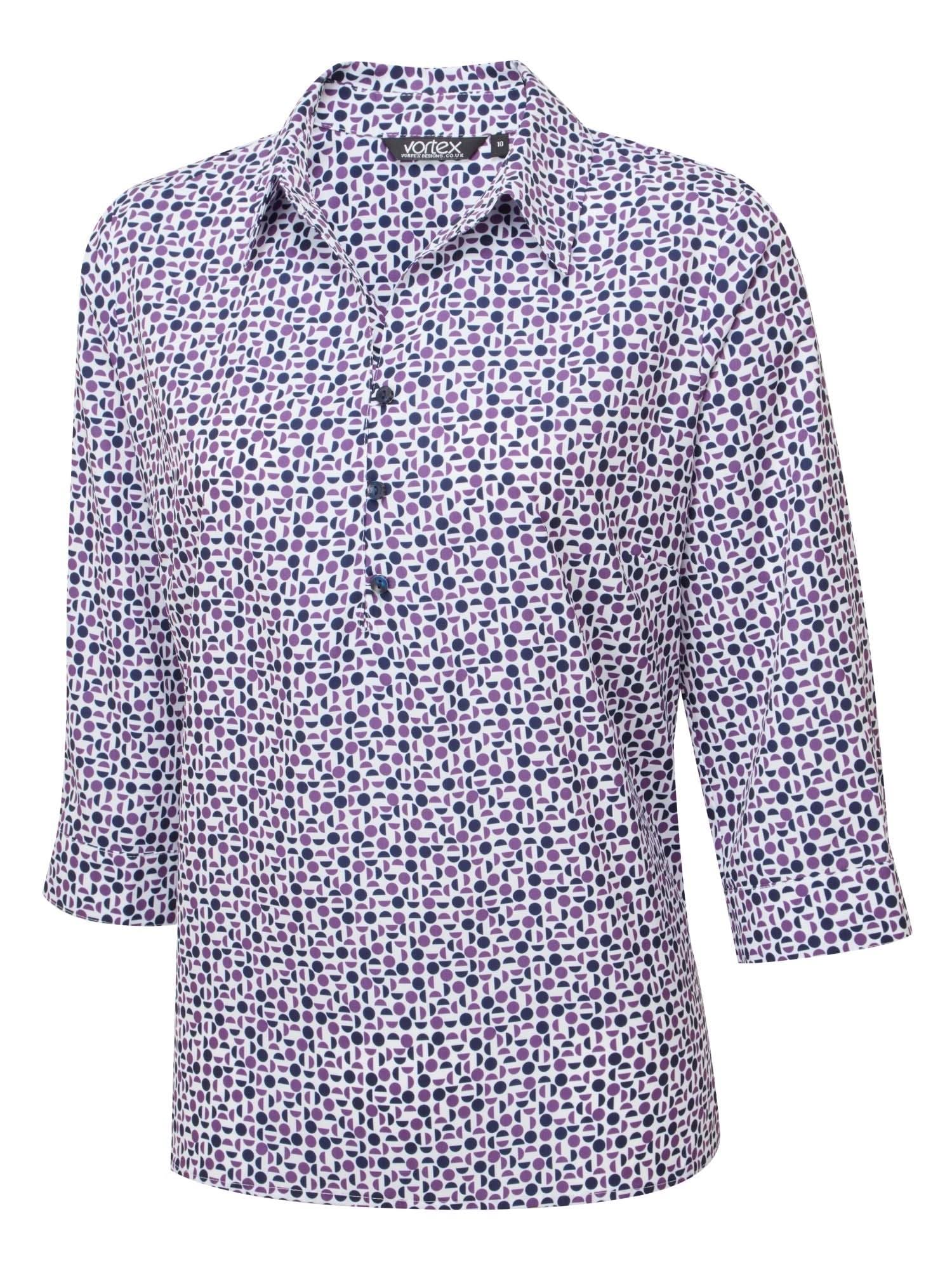 Izzy Ladies Geo Print 3/4 Sleeve Blouse Blouses Vortex Designs Berry 6