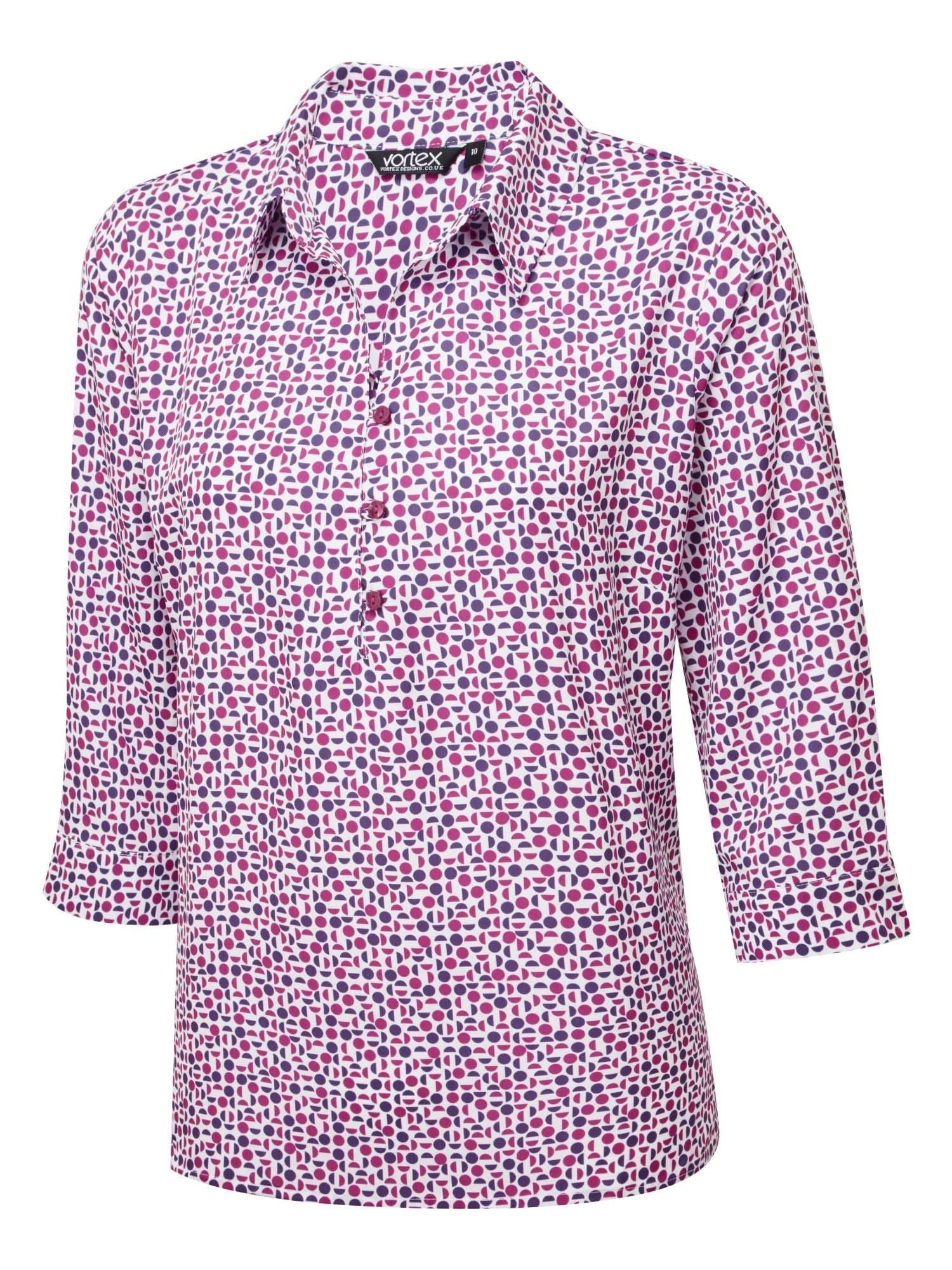Izzy Ladies Geo Print 3/4 Sleeve Blouse Blouses Vortex Designs Magenta 6