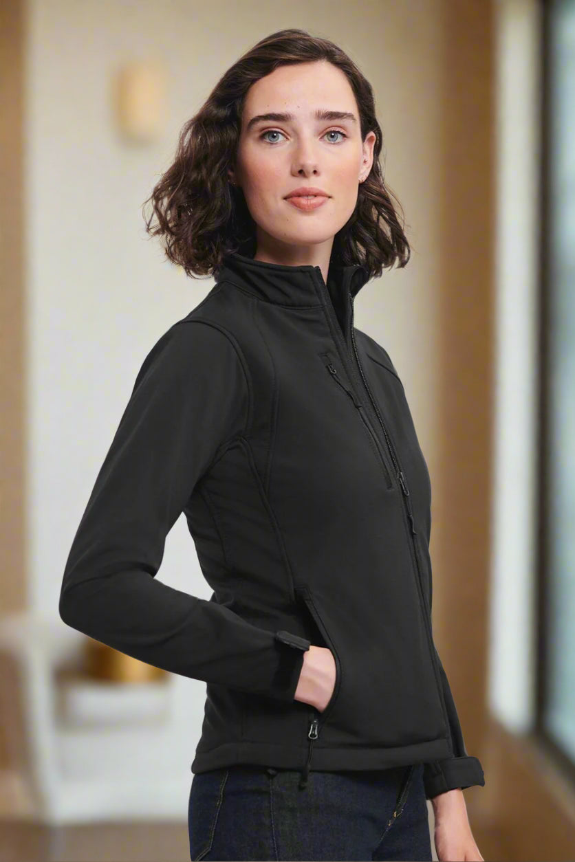 J140F: Premium Ladies Softshell Jacket Womens Softshell Jackets Russell Black XS