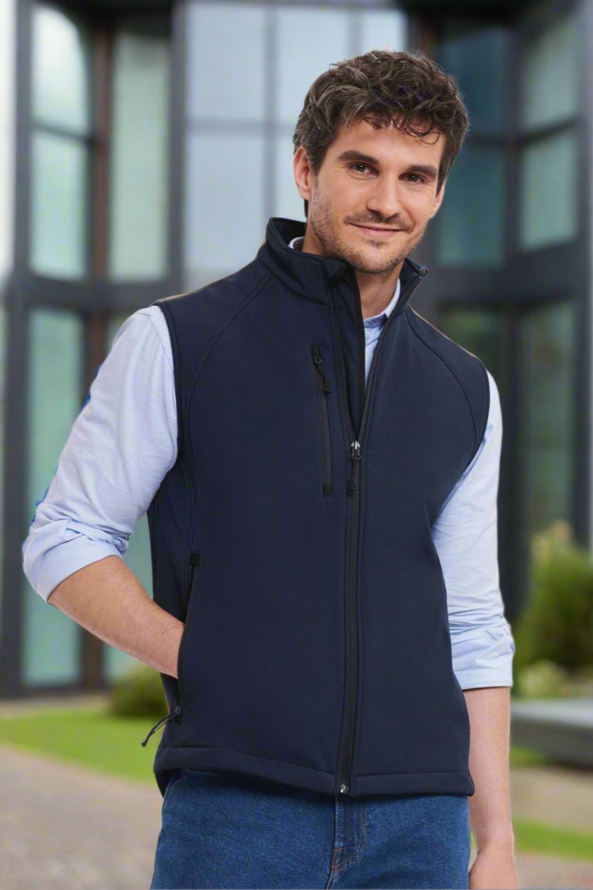 J141M: Mens Softshell Gilet Mens Bodywarmers Russell French Navy XS