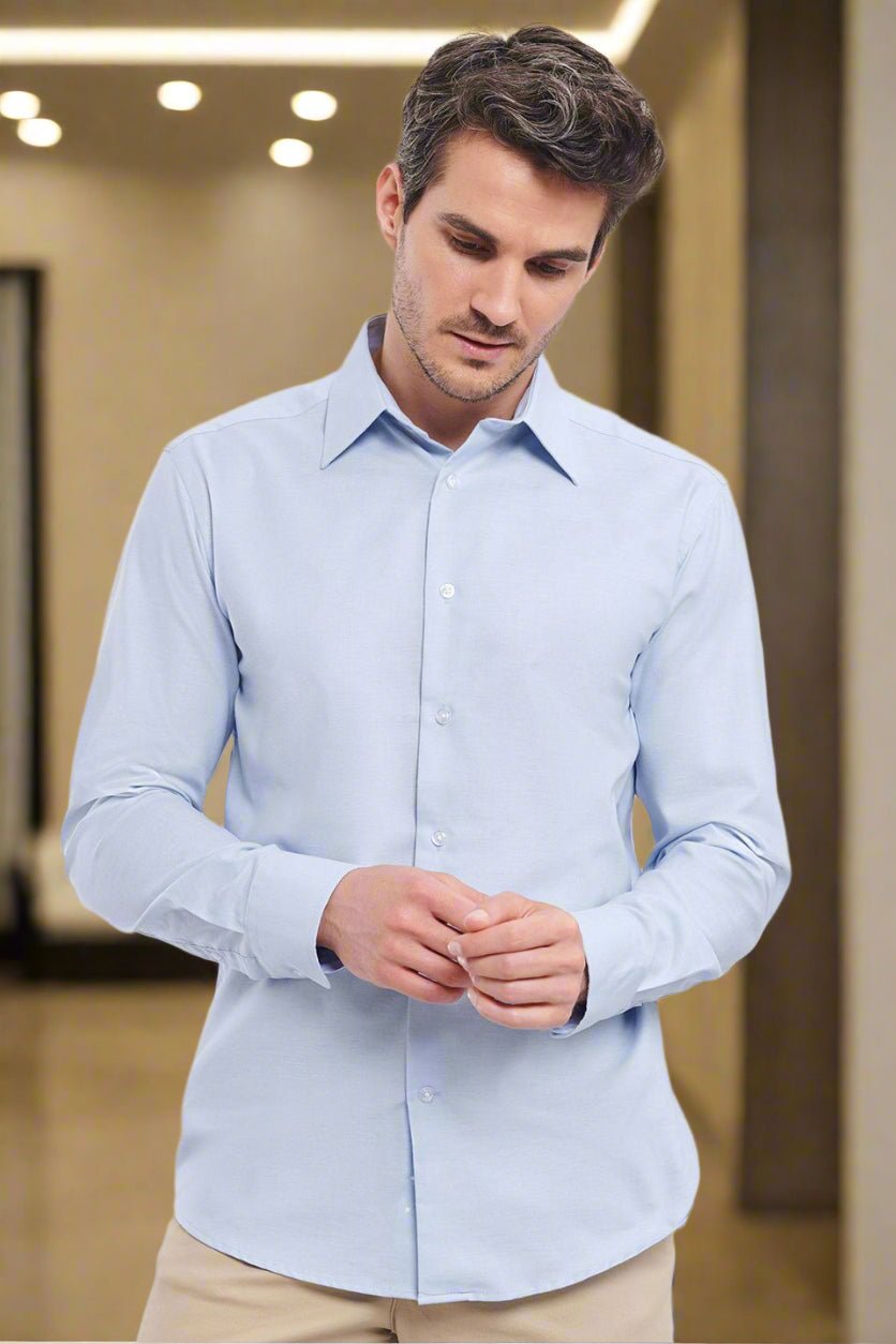 J922M: Mens Tailored Oxford Shirt Mens Long Sleeve Shirts Russell Collection Oxford Blue 14.5"