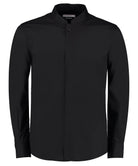 KK161: Mens Mandarin Collar Shirt Mens Long Sleeve Shirts Kustom Kit Black S