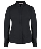 KK261: Ladies Mandarin Collar Shirt Womens Long Sleeve Shirts Kustom Kit Black 8
