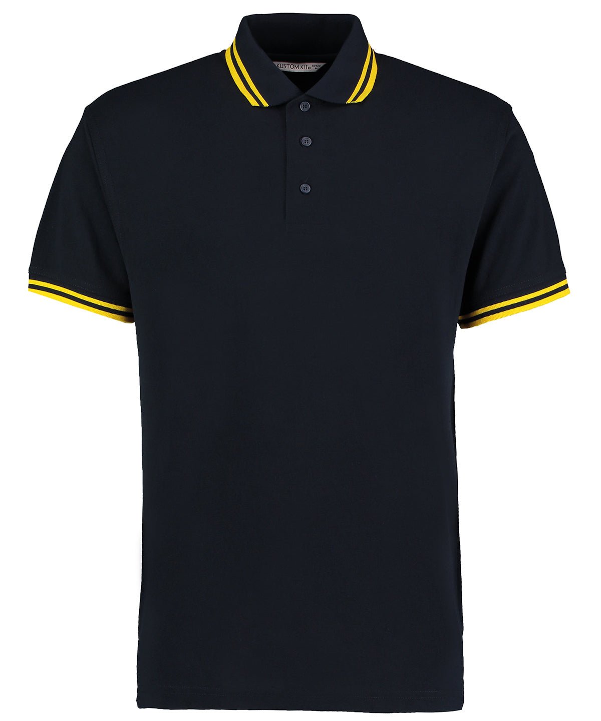 KK409: Classic Fit Tipped Collar Polo Mens Polos Kustom Kit Navy/Yellow S
