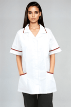 Ladies Revere Collar Tunic Ladies Healthcare Tunic Behrens White/Maroon Trim 6
