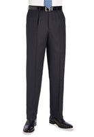 Langham Single Pleat Mens Suit Trouser Mens Suit Trouser Brook Taverner Charcoal 28 Short (29.5")