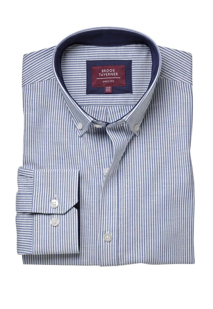 Lawrence Mens Oxford Shirt Mens Long Sleeve Shirts Brook Taverner Navy Stripe 14"