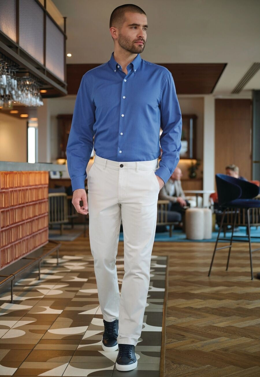 8058: Leo Mens Slim Fit Chino Mens Chinos Brook Taverner Stone 28 Short