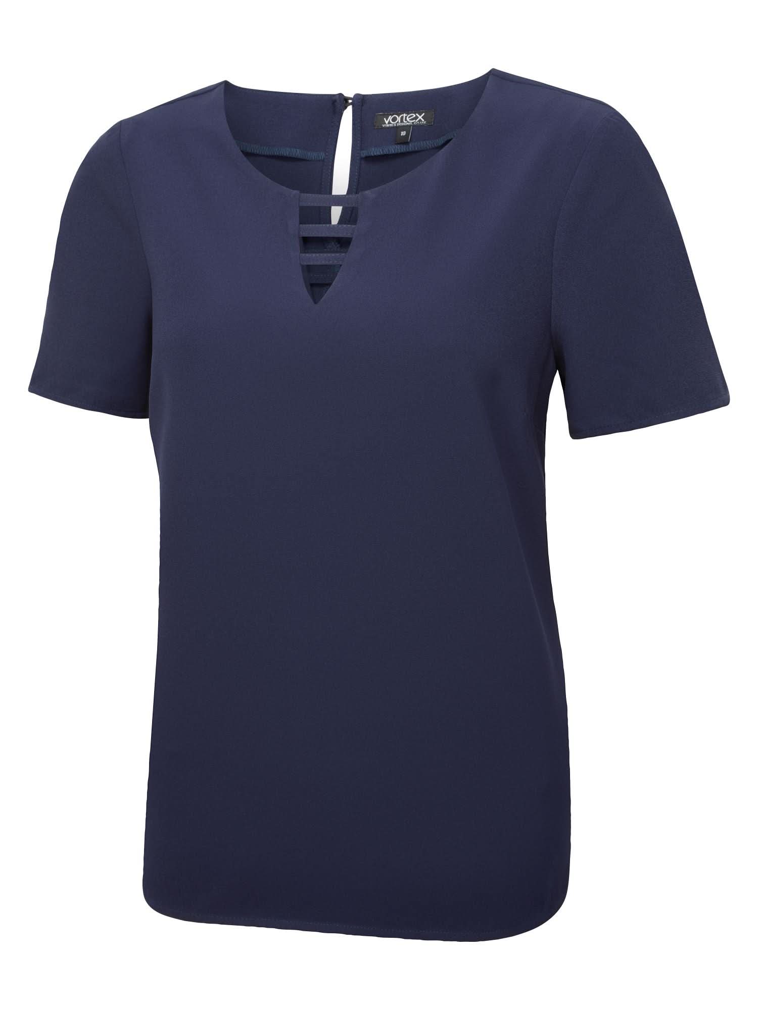 Lottie Ladies Notched Neck Blouse Blouses Vortex Designs Navy 6